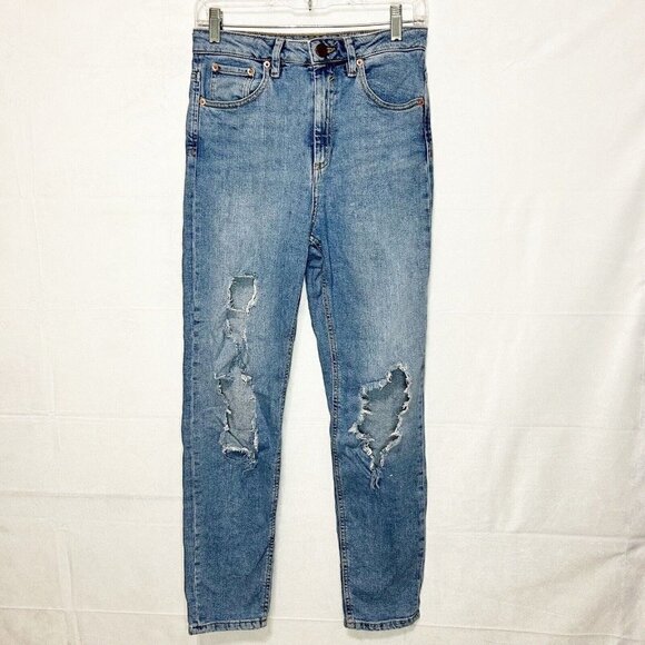 ASOS Mom Jeans Womens Size 26x32 High Rise Distressed Destroyed Stretch - Picture 1 of 7